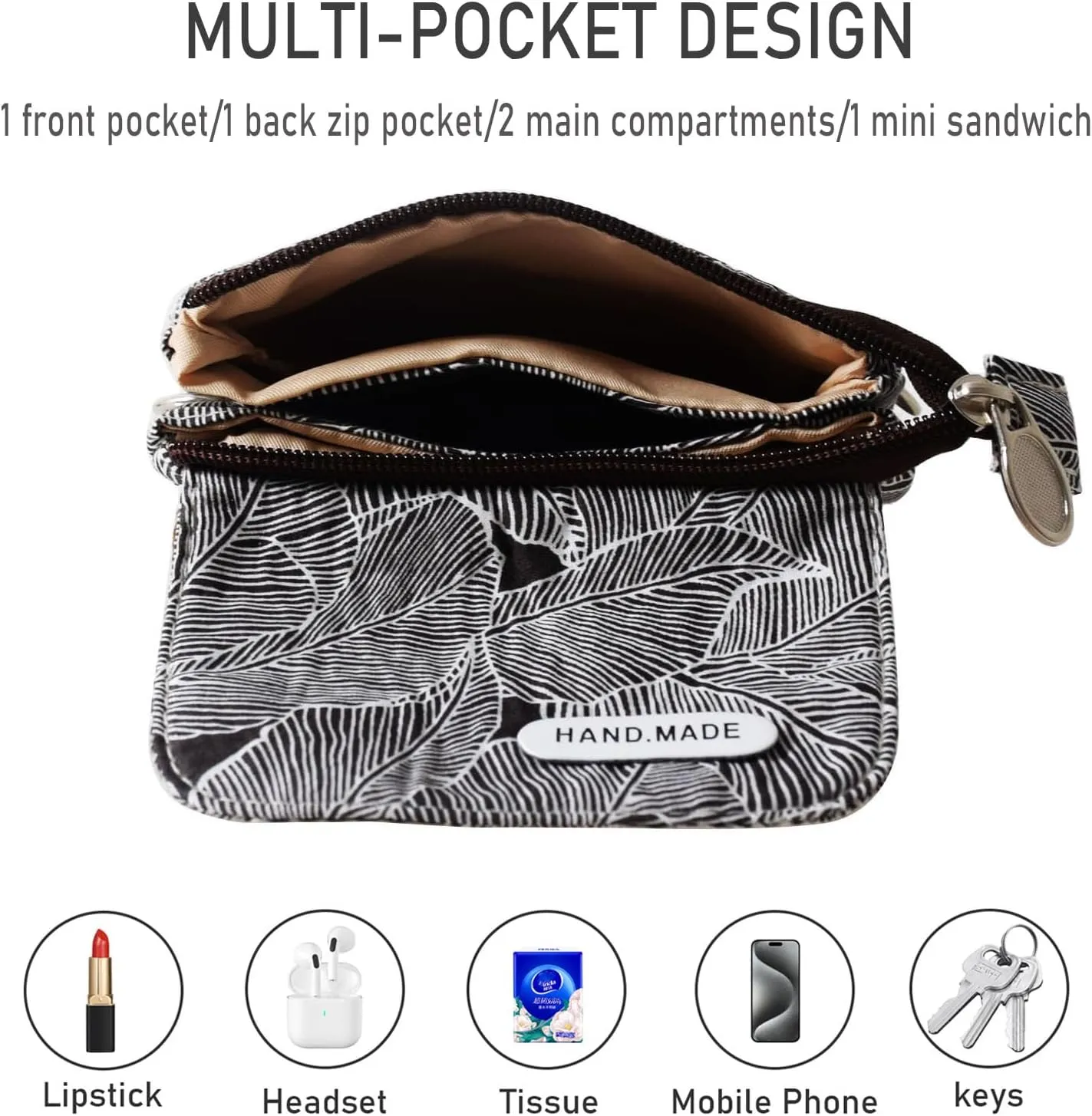 WITERY Leaf Pattern Canvas Cell Phone Purse Wallet Lightweight Small Crossbody Purse Bags for Women Girls