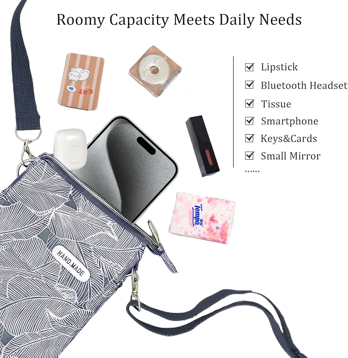 WITERY Leaf Pattern Canvas Cell Phone Purse Wallet Lightweight Small Crossbody Purse Bags for Women Girls