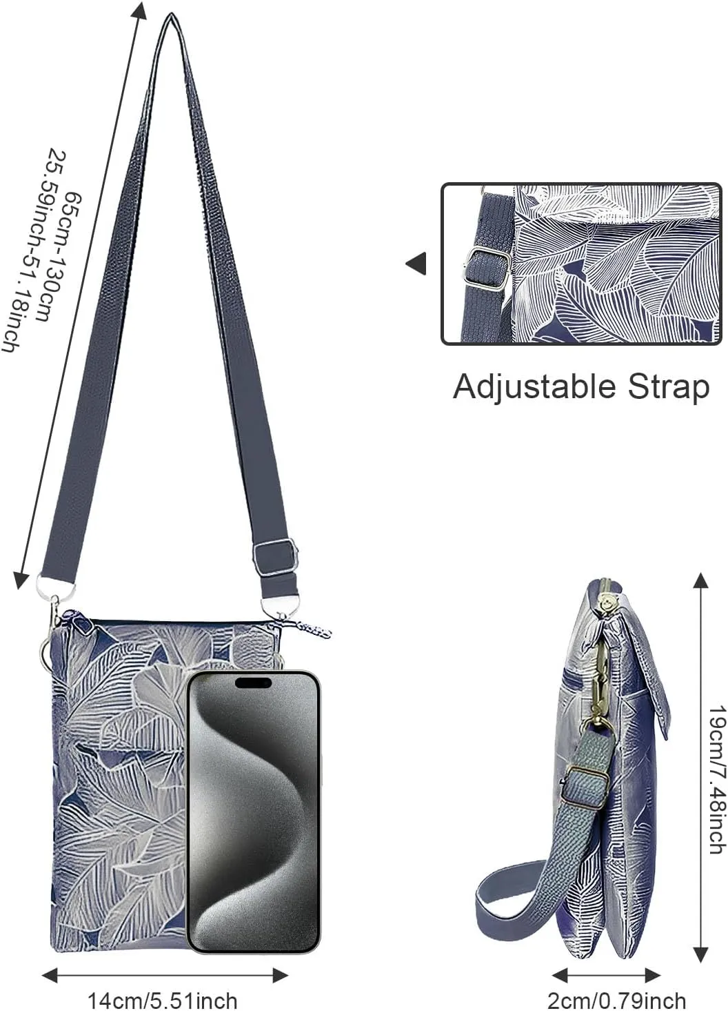 WITERY Leaf Pattern Canvas Cell Phone Purse Wallet Lightweight Small Crossbody Purse Bags for Women Girls