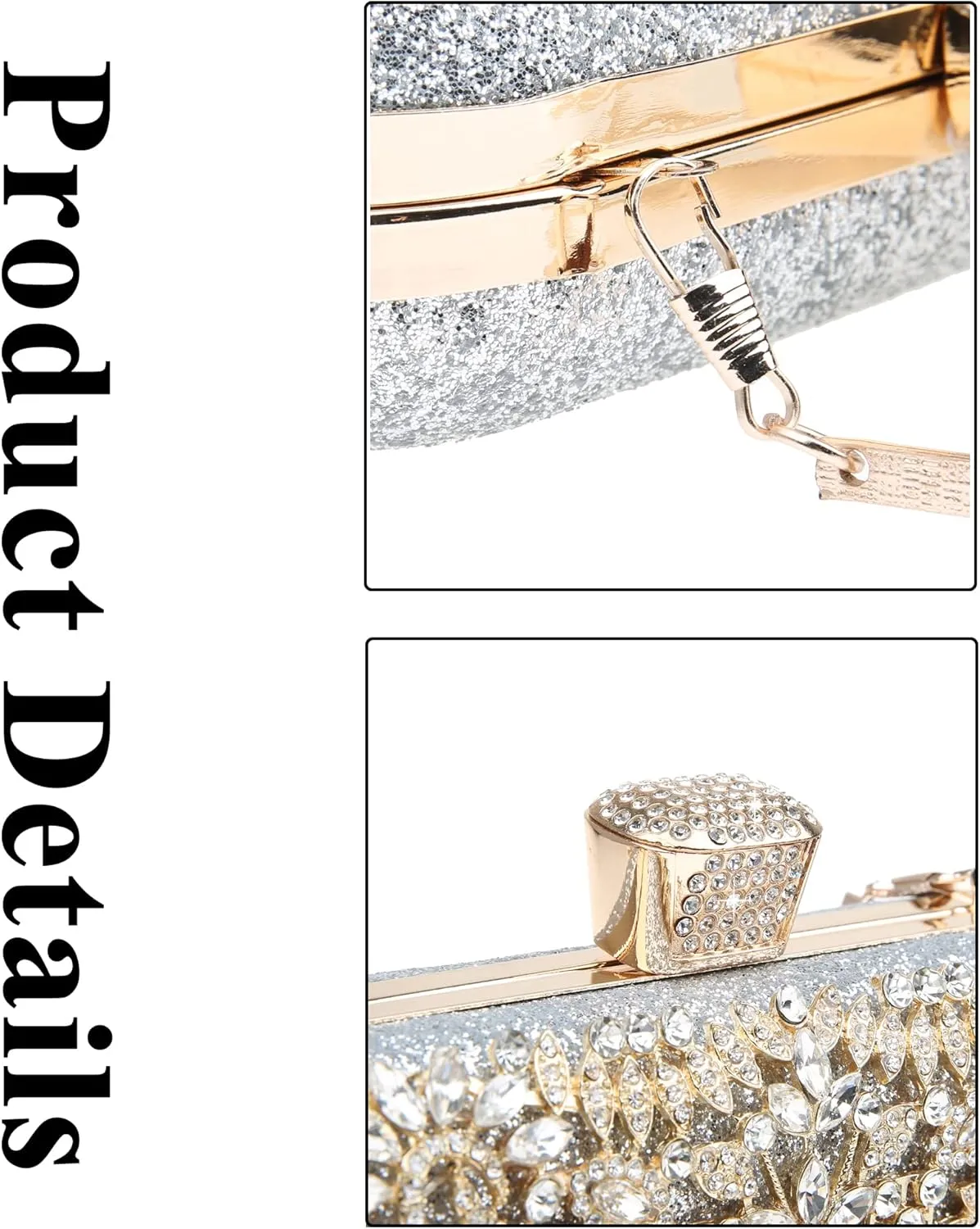 Womens Sparkly Rhinestone Crystal Clutch Bag Glitter Sequin Bridal Purse Evening Handbag for Wedding Party Prom