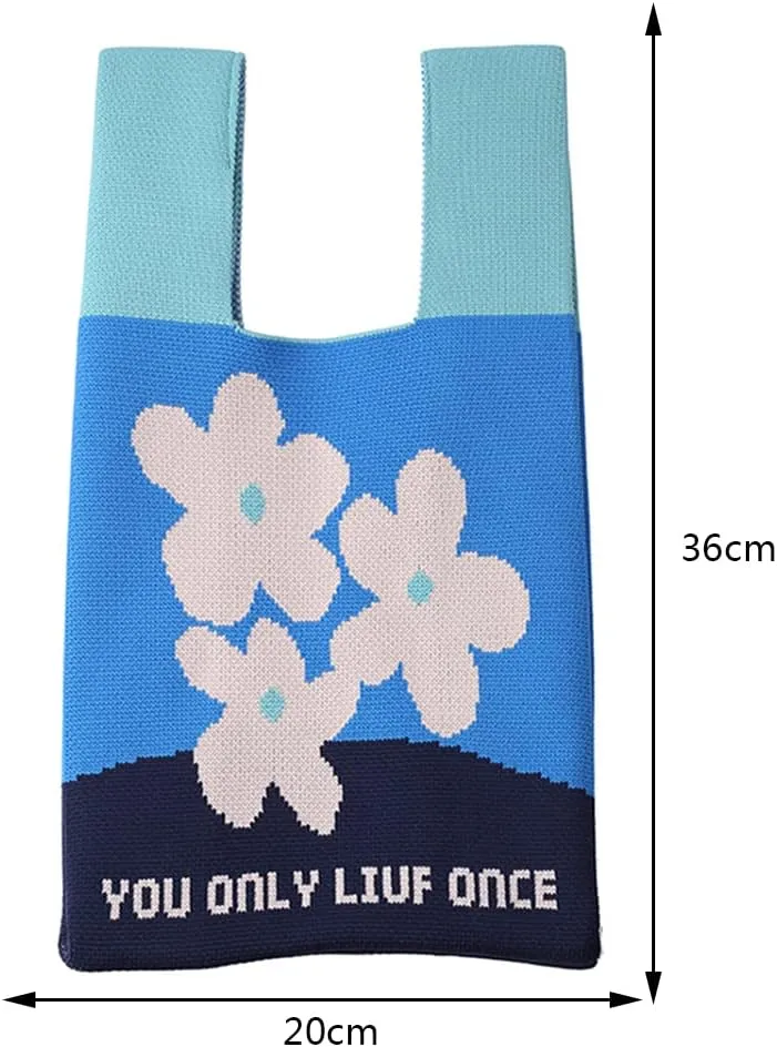 Women's Wrist Knotted Tote Bag Crochet Wristlet Handbag Aesthetic Cute Knit Purse (Very Small Size)