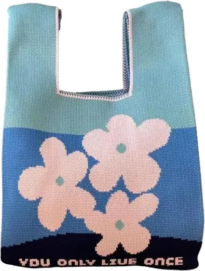 Women's Wrist Knotted Tote Bag Crochet Wristlet Handbag Aesthetic Cute Knit Purse (Very Small Size)