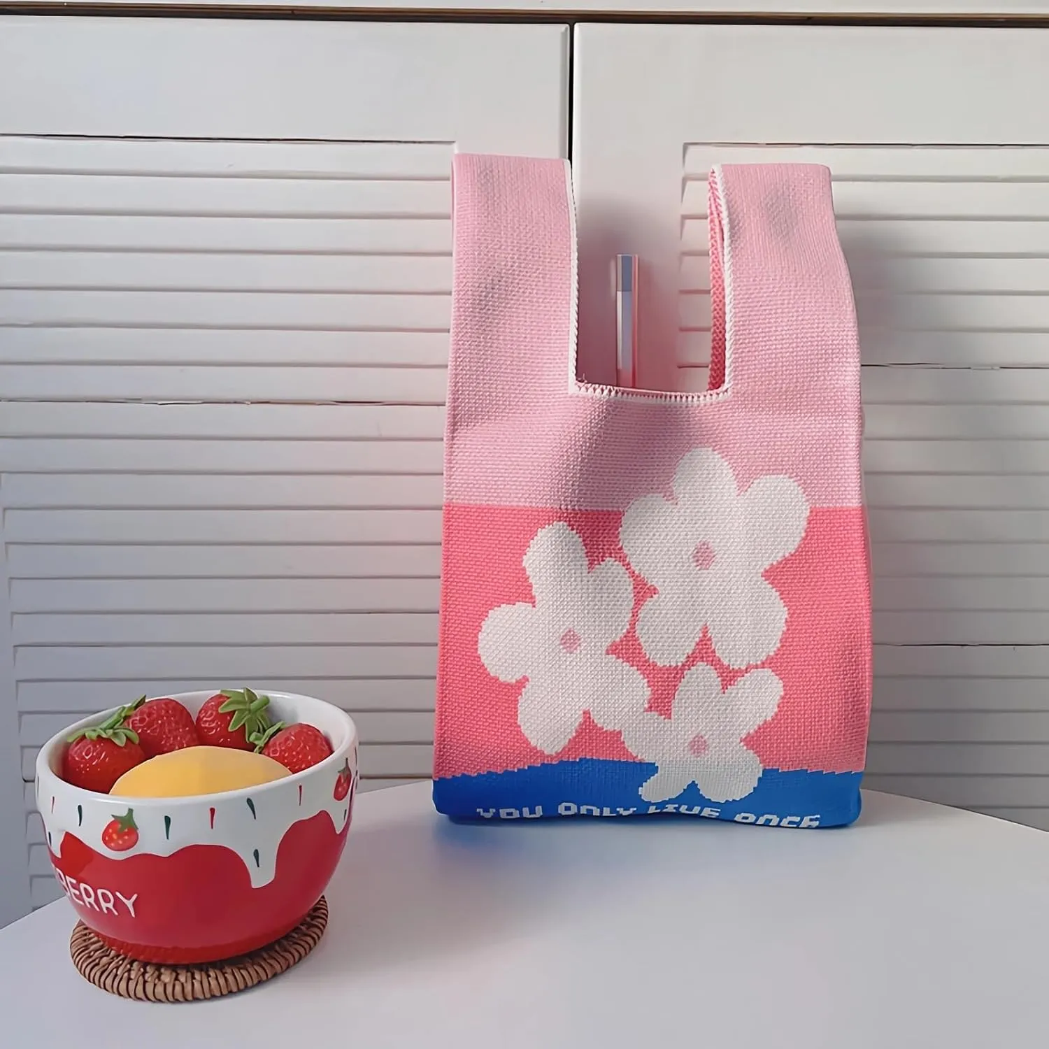 Women's Wrist Knotted Tote Bag Crochet Wristlet Handbag Aesthetic Cute Knit Purse (Very Small Size)