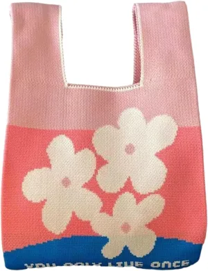 Women's Wrist Knotted Tote Bag Crochet Wristlet Handbag Aesthetic Cute Knit Purse (Very Small Size)